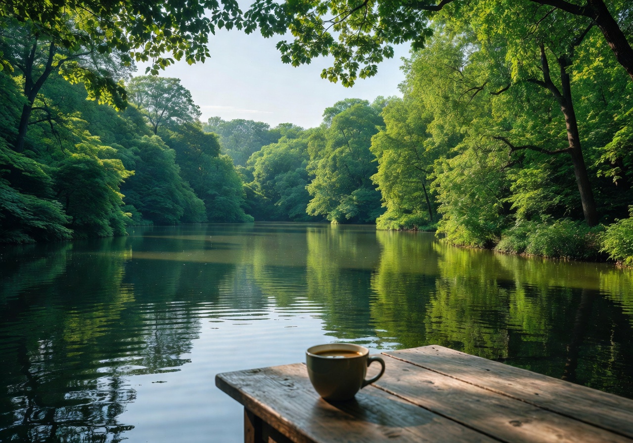 Tiergarten lake in Berlin with café seating among chestnut trees